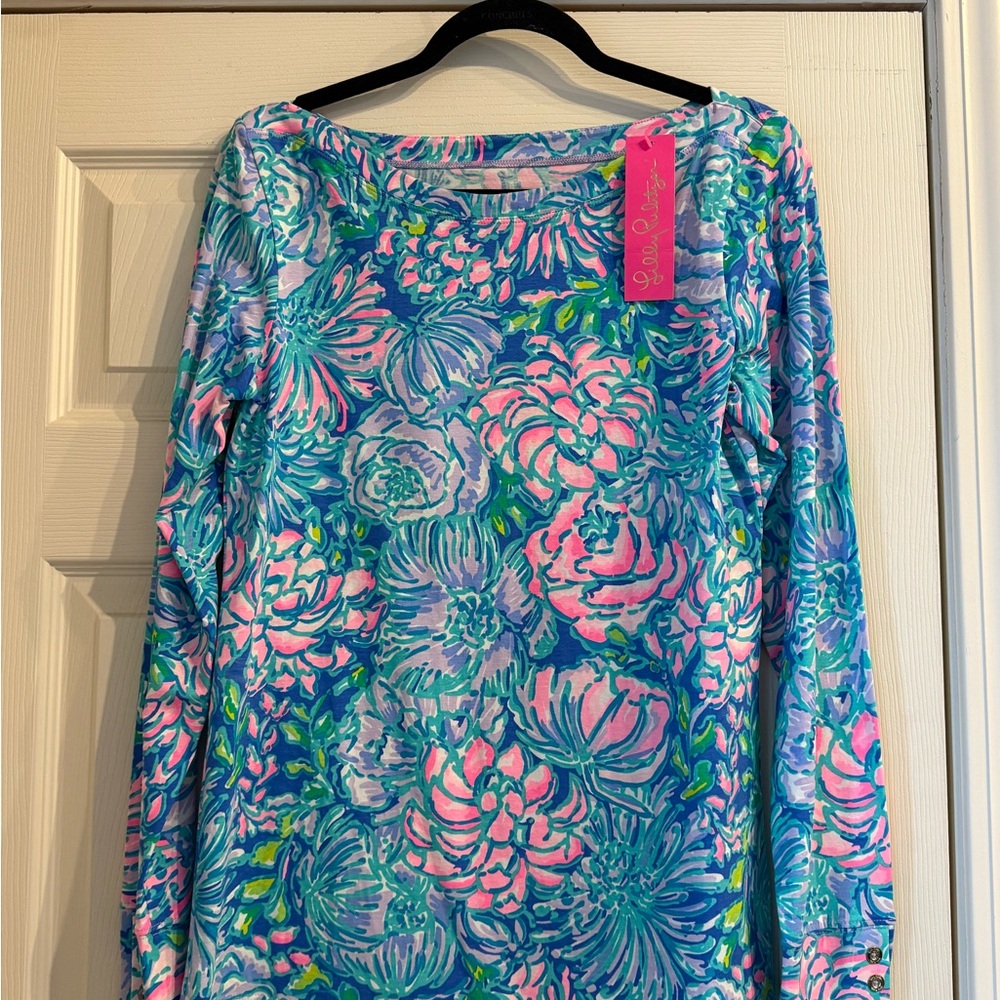 Lilly Pulitzer Vibrant Floral Long Sleeve Top - Blue and Pink